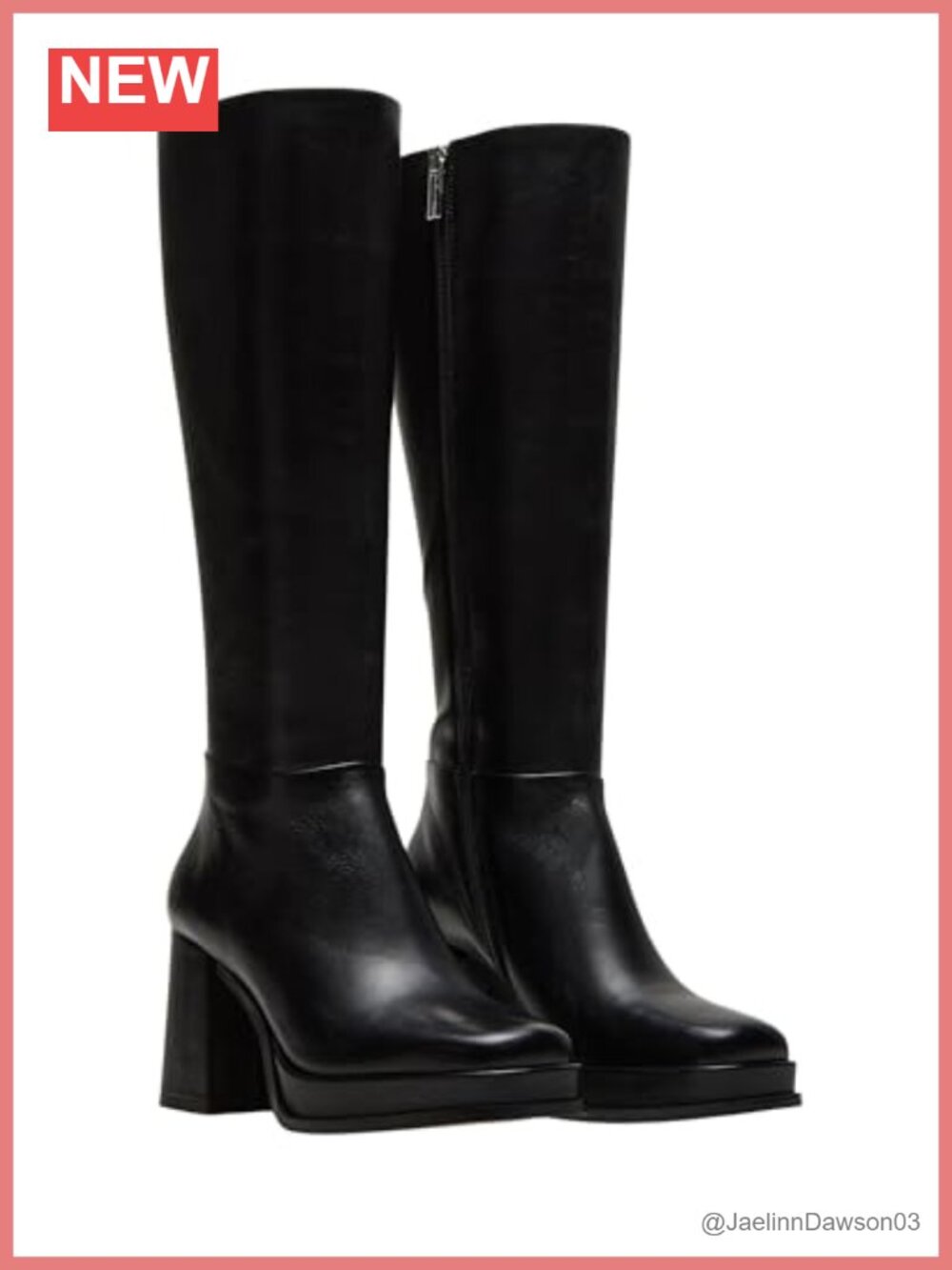 Women's Leather Block Heel Calf High Boots with Platform